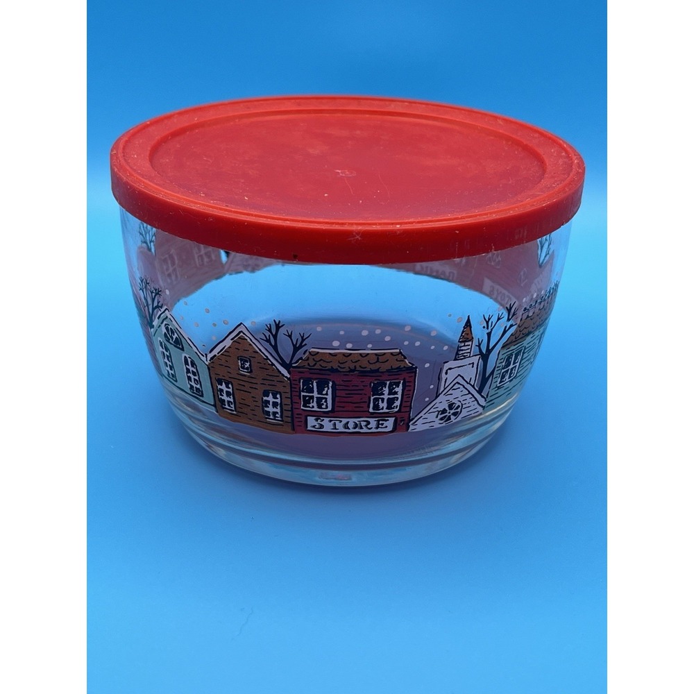 Libbey Bowl‎ Winter Village Scene Glass Candy Nut Dish Vtg Christmas